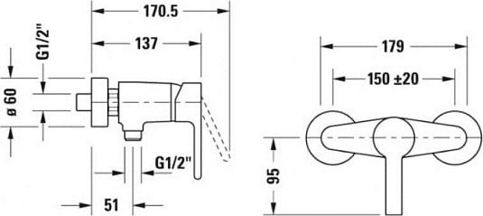 Смеситель Duravit B.2 B24230000010 для душа - duravit shop