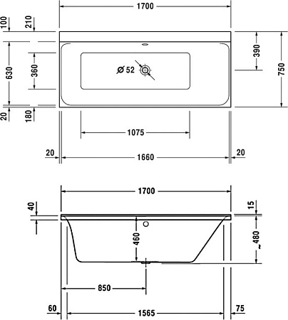 Акриловая ванна Duravit P3 Comforts DX 700376 R 170х75 700376000000000+790100000000000 - duravit shop