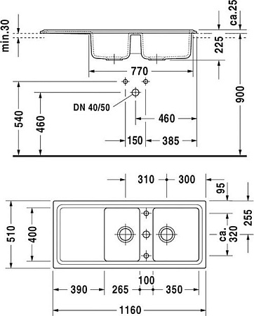 Кухонная мойка Duravit Cassia 116 7513110000, белый - duravit shop