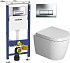 Комплект инсталляции Geberit Duofix Платтенбау 458.125.21.1 UP100 для подвесного унитаза, H112 с клавишей смыва Delta 51 (хром глянец) и подвесным унитазом Duravit ME by Starck 2530090000 с крышкой сиденьем микролифт
